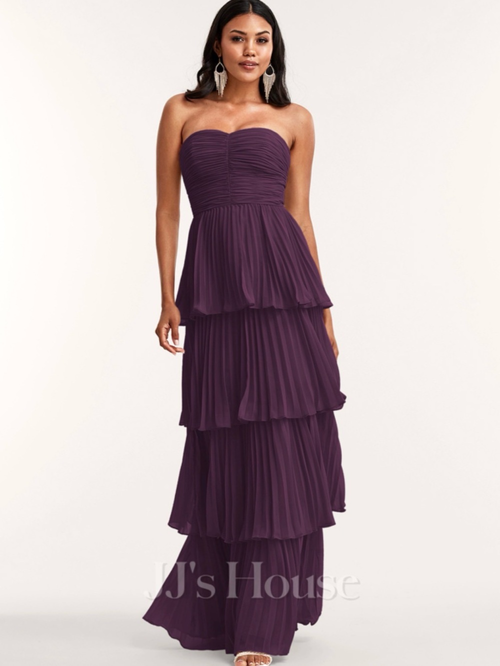 JJs House Strapless Pleated Tiered Dress - Grape